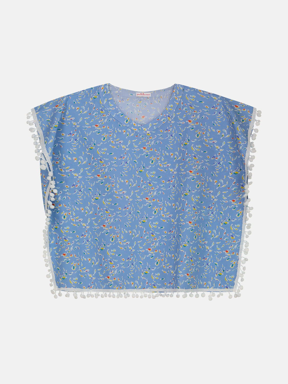 Caftano Poncho PonPon Liberty Pesciolini Celeste