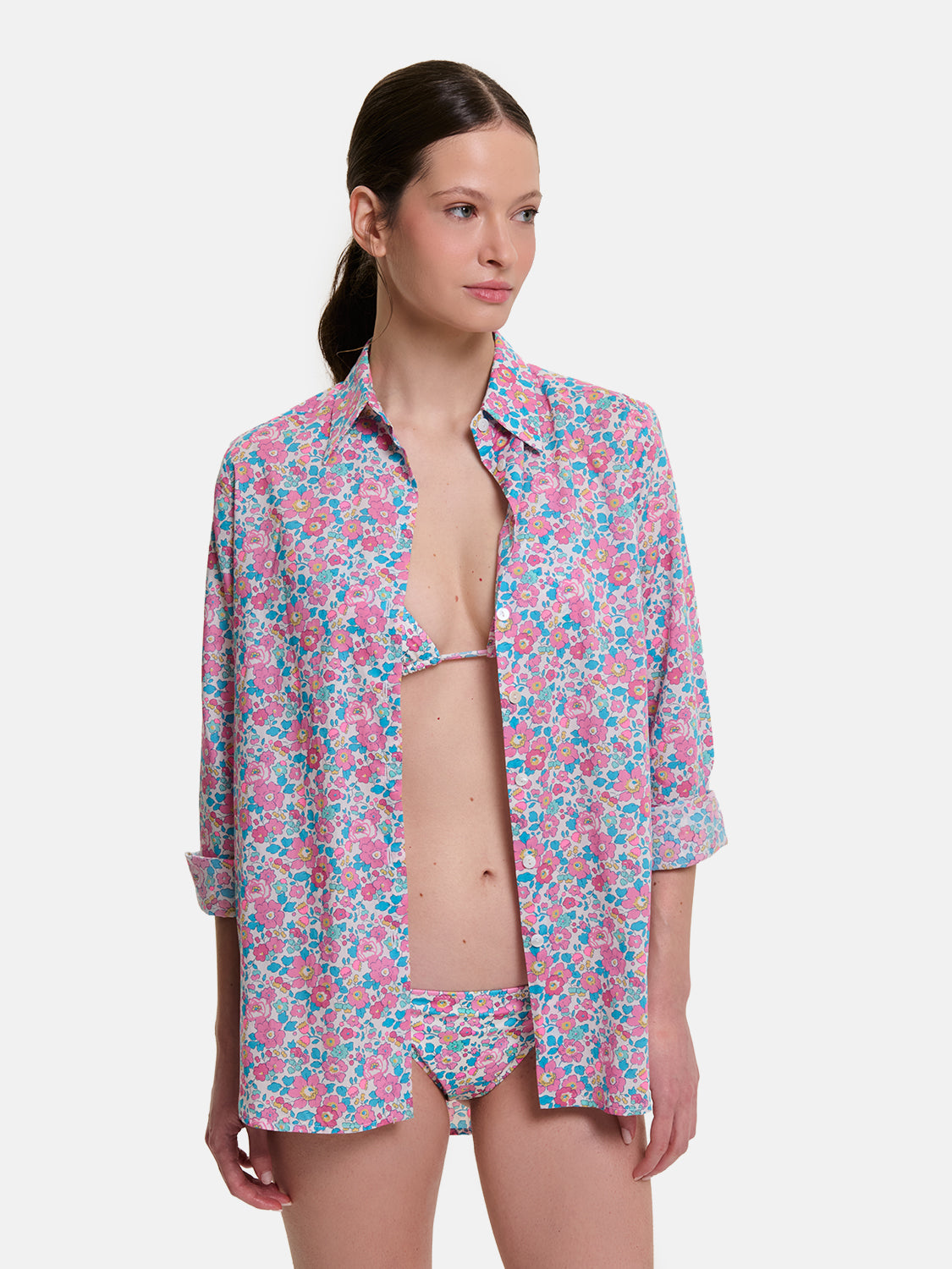 Camicione Lungo Liberty Betsy Fluo Rosa Azzurro