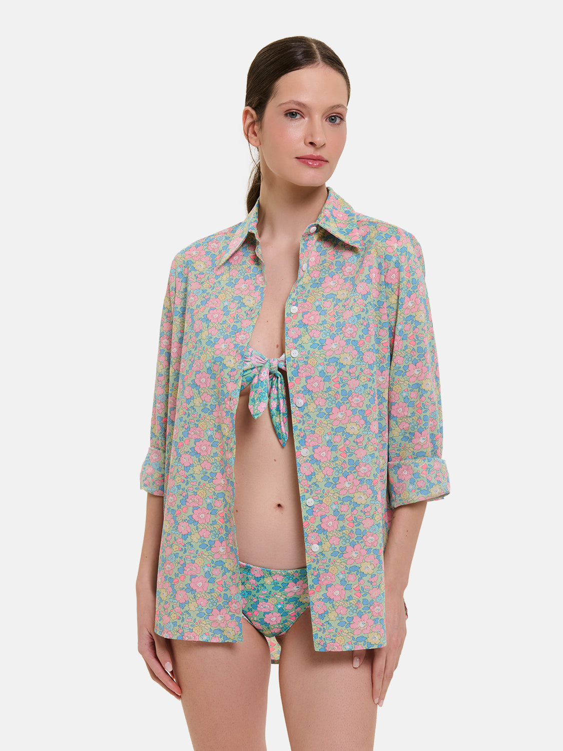 Camicione Lungo Liberty Betsy Verde Rosa