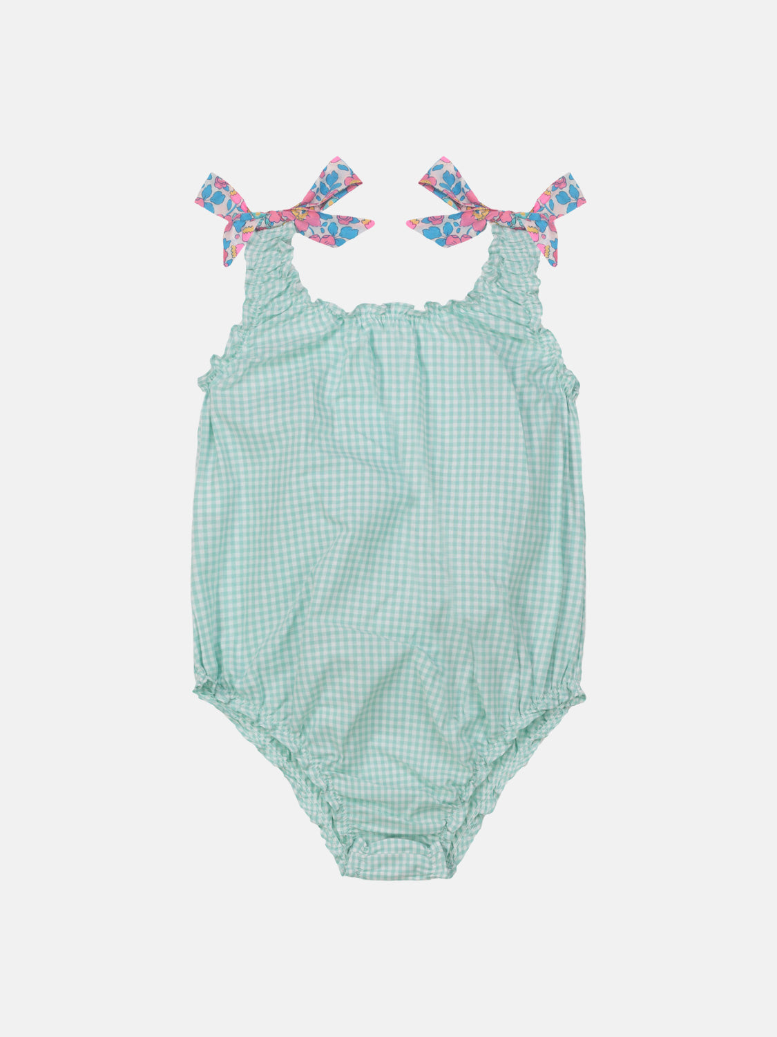 Costume Intero Cotone Patchwork Liberty Betsy Fluo Rosa Azzurro