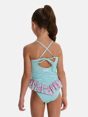 Intero Bambina Balza Lycra Patchwork Liberty Betsy Fluo Rosa Azzurro