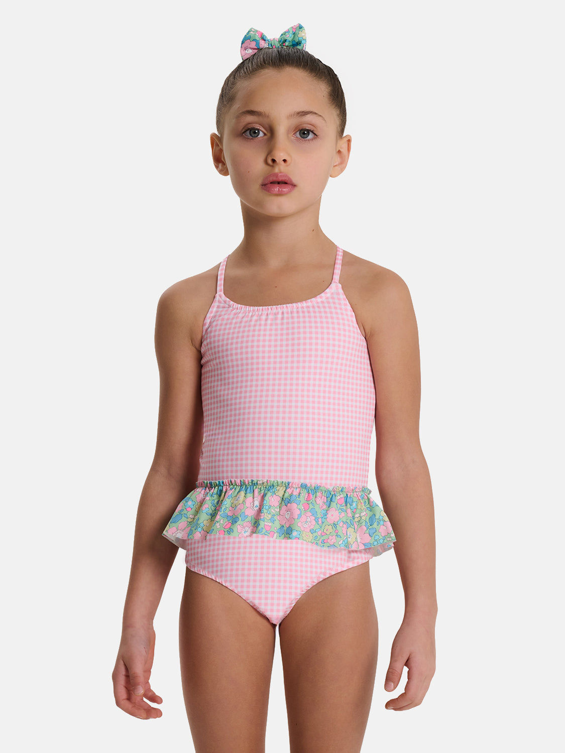 Intero Bambina Balza Lycra Patchwork Liberty Betsy Verde Rosa