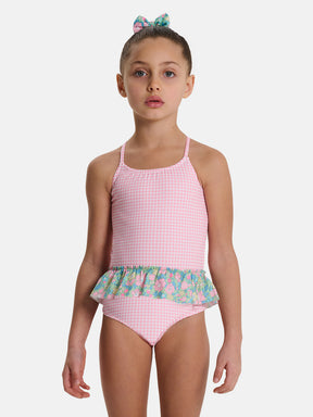 Intero Bambina Balza Lycra Patchwork Liberty Betsy Verde Rosa