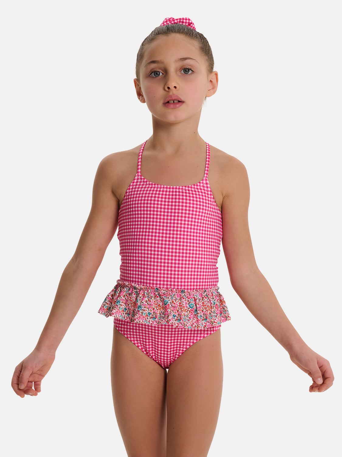 Intero Bambina Balza Lycra Patchwork Liberty Emma Fuxia Petrolio