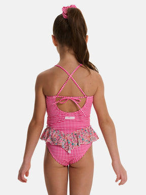 Intero Bambina Balza Lycra Patchwork Liberty Emma Fuxia Petrolio