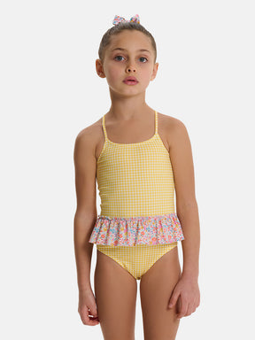 Intero Bambina Balza Lycra Patchwork Liberty Emma Giallo