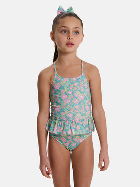 Intero Bambina Balza Lycra Liberty Betsy Verde Rosa