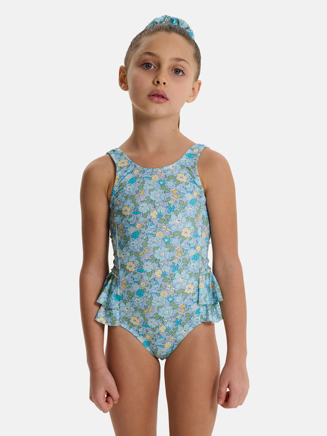 Intero Bambina Doppie Rouches Liberty Betsy Azzurro