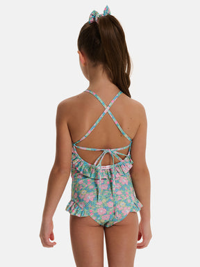 Intero Bambina Incrociato Liberty Betsy Verde Rosa