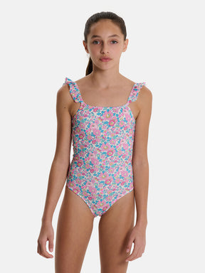 Intero Bambina Rouches Liberty Betsy Fluo Rosa Azzurro