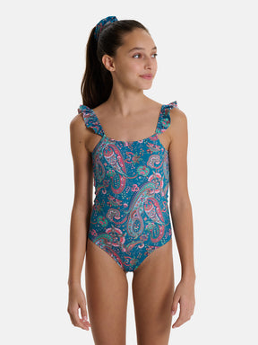 Intero Bambina Rouches Liberty Cashmere Petrolio