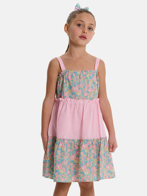 Prendisole Bambina Balze Rouches Patchwork Liberty Betsy Verde Rosa