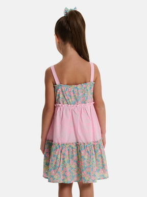 Prendisole Bambina Balze Rouches Patchwork Liberty Betsy Verde Rosa