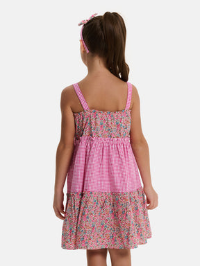Prendisole Bambina Balze Rouches Patchwork Liberty Emma Fuxia Petrolio