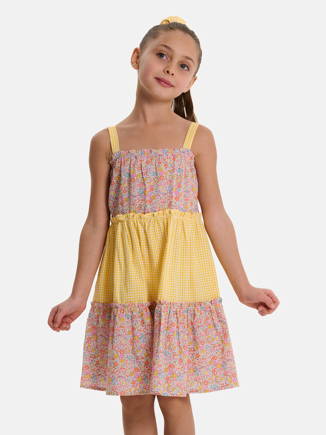 Prendisole Bambina Balze Rouches Patchwork Liberty Emma Giallo