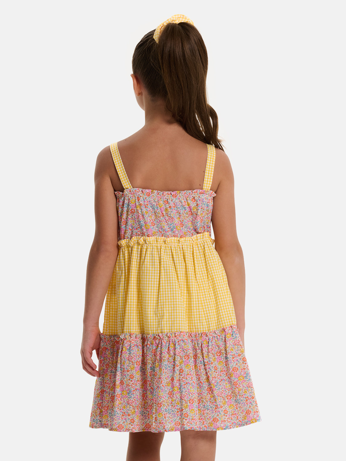 Prendisole Bambina Balze Rouches Patchwork Liberty Emma Giallo