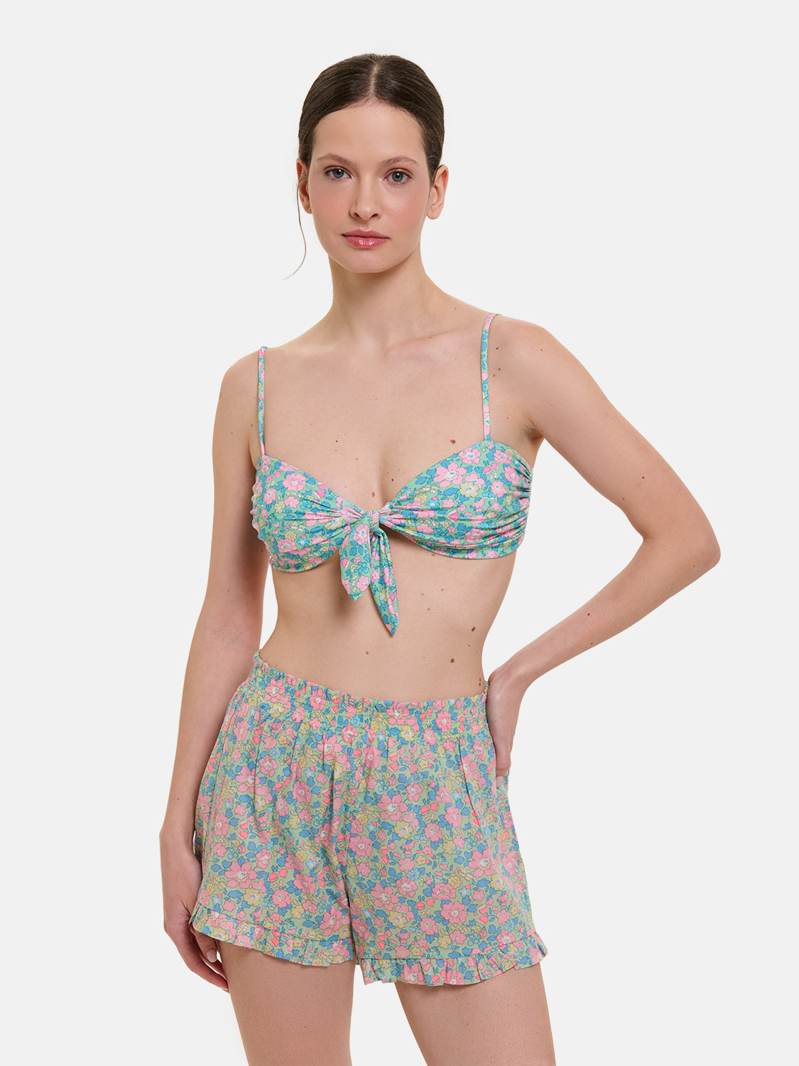 Shorts Farfalla Donna Cotone Liberty Betsy Verde Rosa