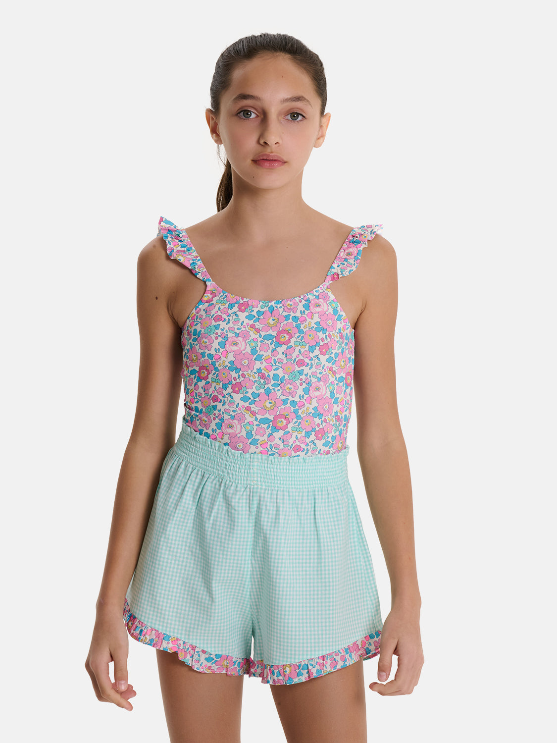 Shorts Farfalla Patchwork Liberty Betsy Fluo Rosa Azzurro
