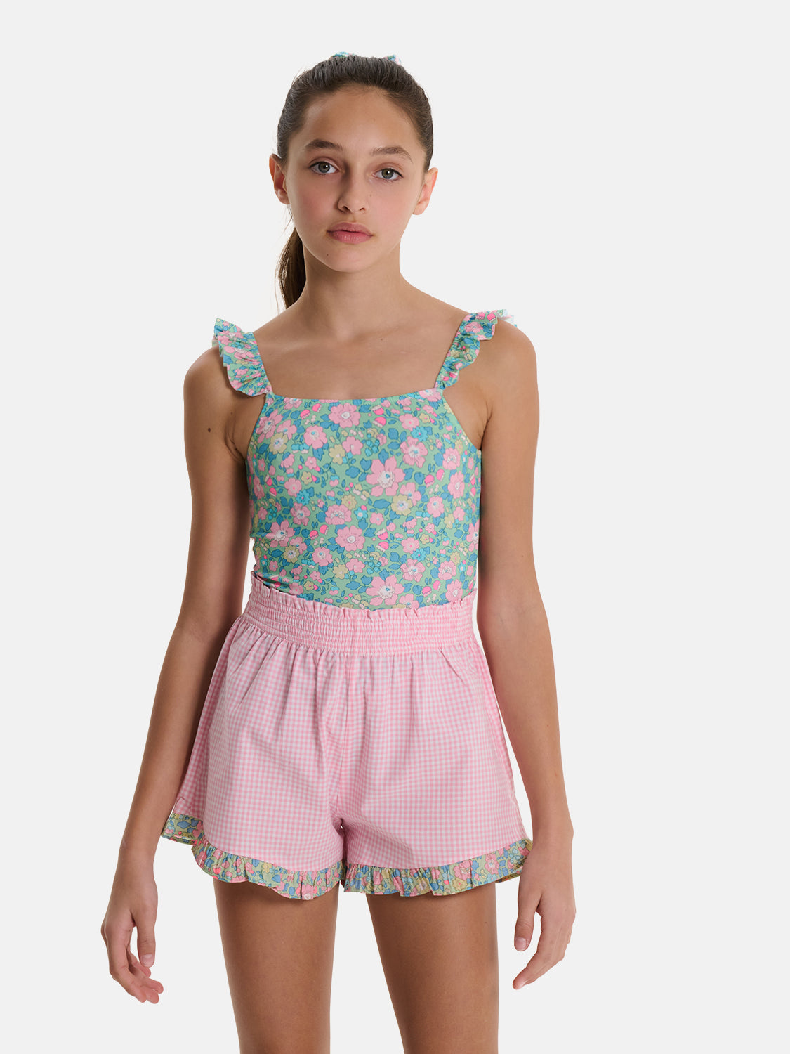 Shorts Farfalla Patchwork Liberty Betsy Verde Rosa