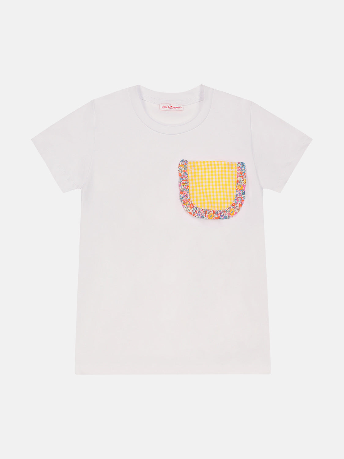 T-shirt Taschino Rouche Patchwork Liberty Emma Giallo