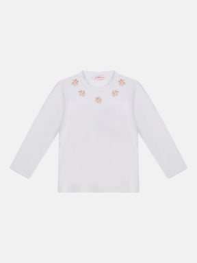T-Shirt M/Lunga Fiori Ricamati Fiori Rosa