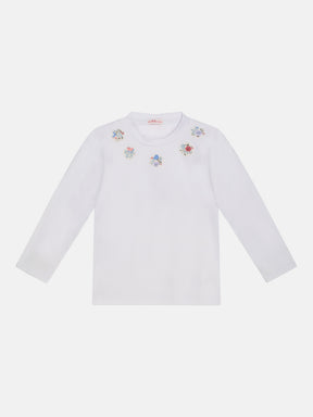 T-Shirt M/Lunga Fiori Ricamati Papaveri Azzurri