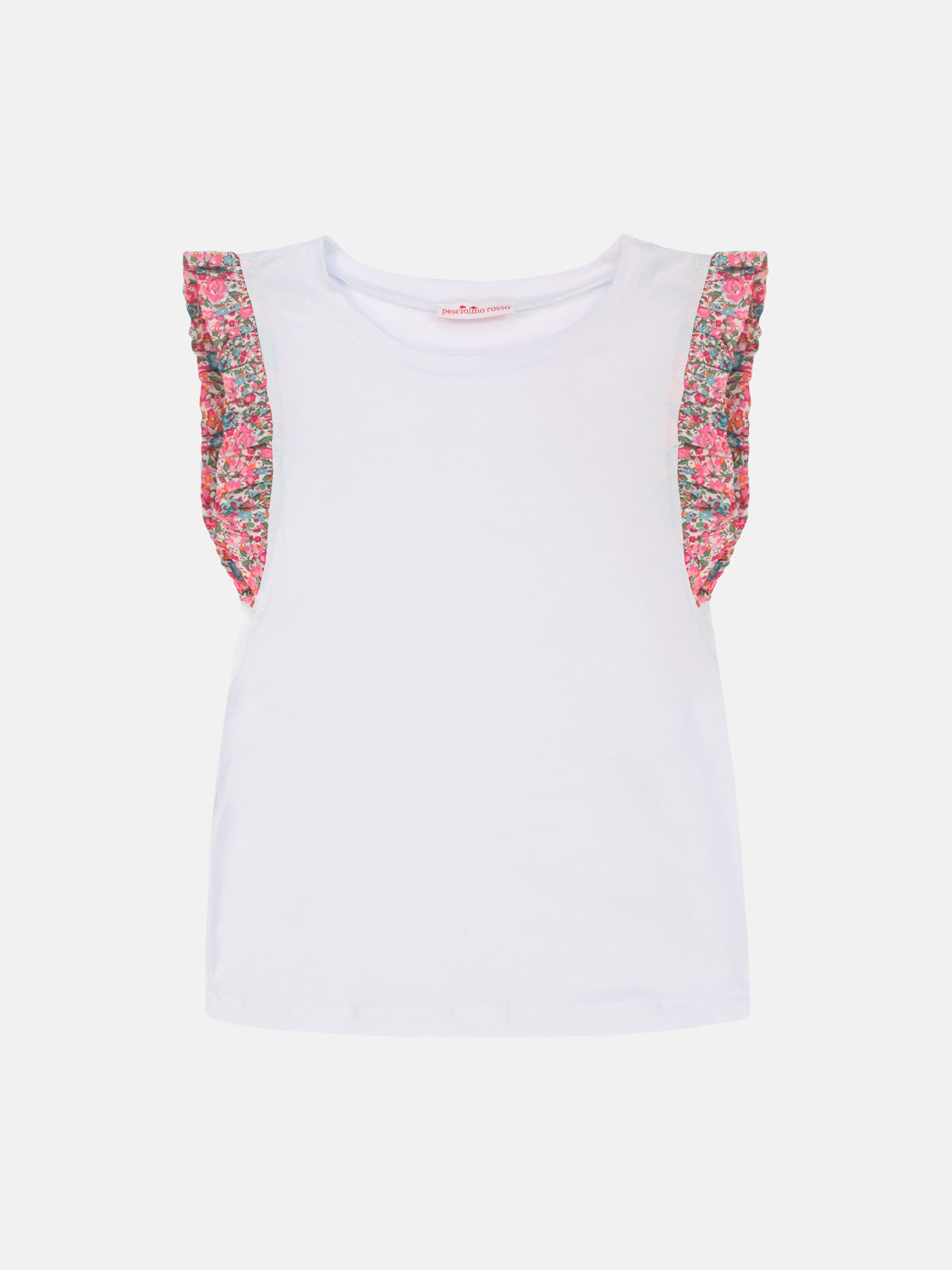 T-shirt Bambina Manica rouche Liberty Emma Fuxia Petrolio