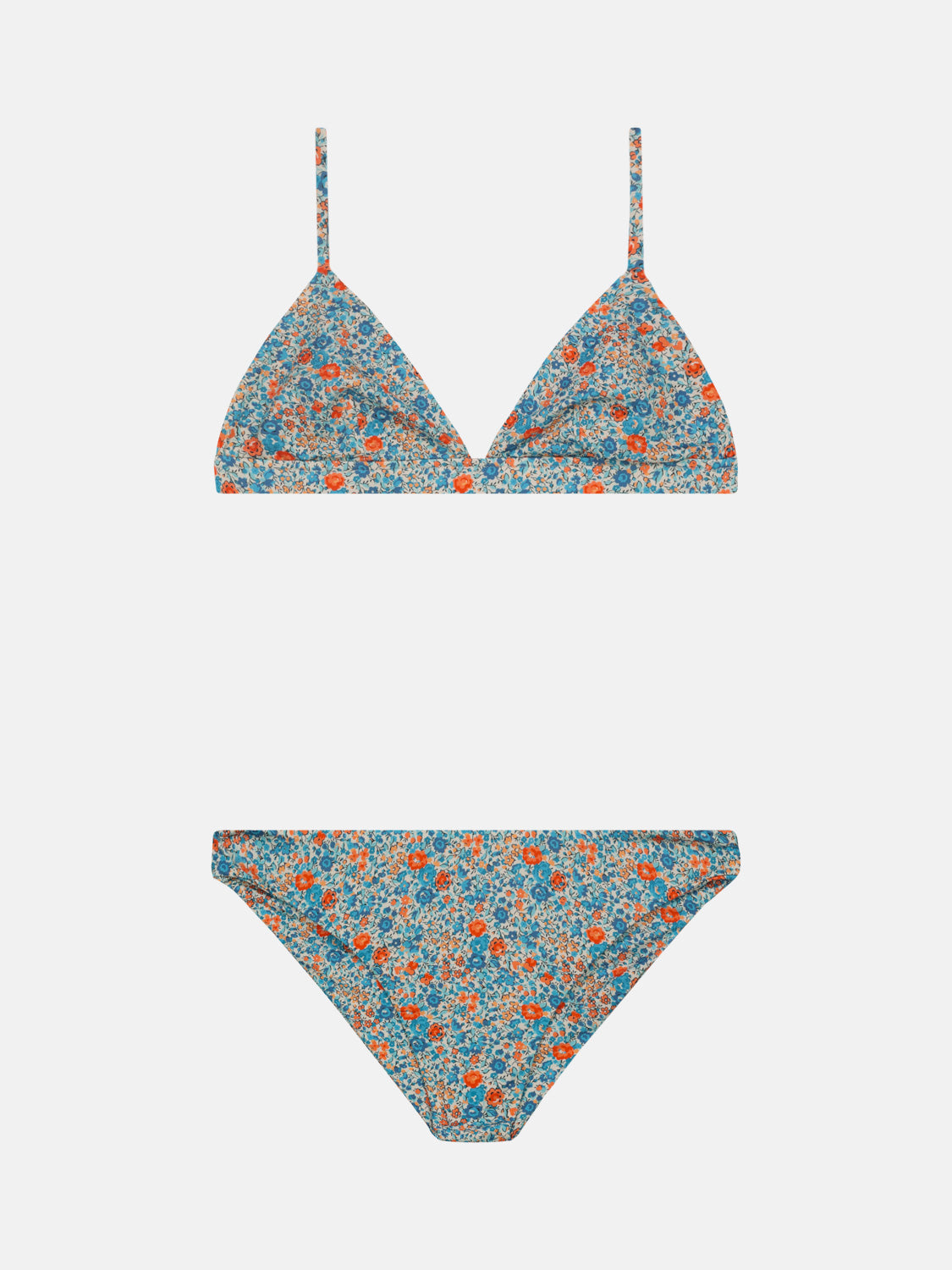 Bikini Donna Triangolo Fisso Slip Classico Lycra Liberty Fiori Arancio