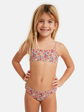 Bikini Bambina Lycra Liberty Fiori Rossi