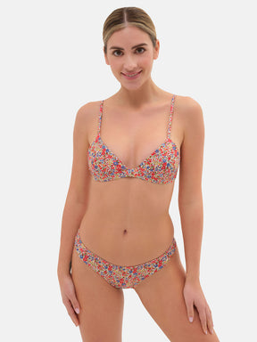 Bikini Triangolo Fisso Brasiliana Lycra Liberty Fiori Rossi
