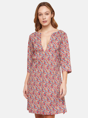 Caftano Liberty Corto  Fiori Rossi