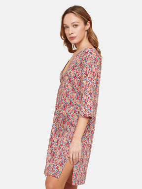 Caftano Liberty Corto  Fiori Rossi