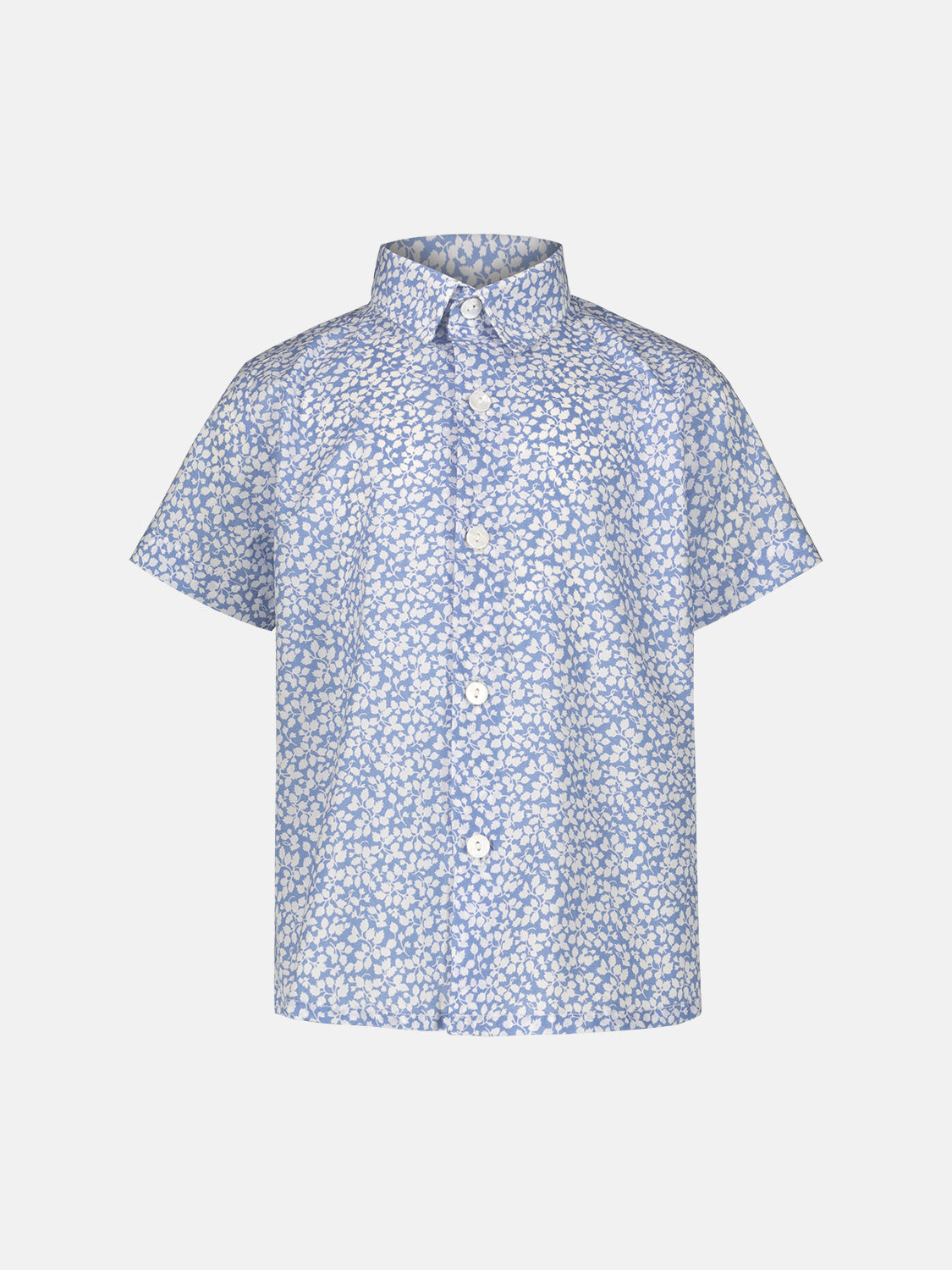 Camicia M-corta Liberty Foglie Azzurro