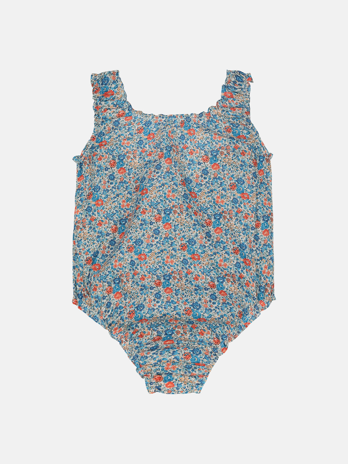Costume Intero Cotone Liberty Fiori Arancio