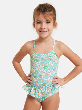 Intero Bambina Balza Lycra Liberty Fiori Verdi