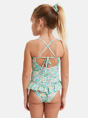 Intero Bambina Balza Lycra Liberty Fiori Verdi