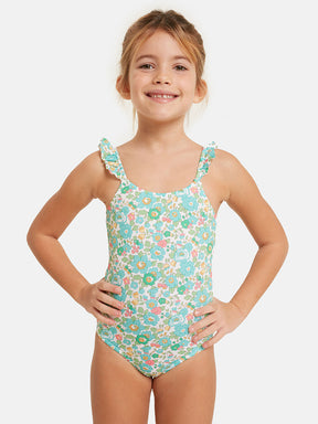 Intero Bambina Rouches Lycra Fiori Verdi