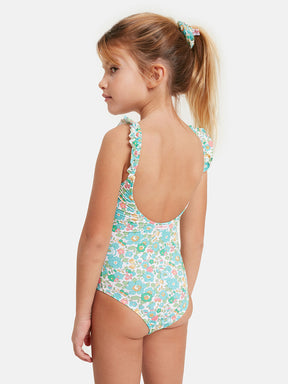 Intero Bambina Rouches Lycra Fiori Verdi