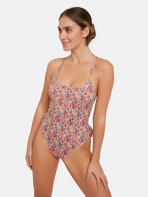 Intero Balza Lycra Liberty Fiori Rossi