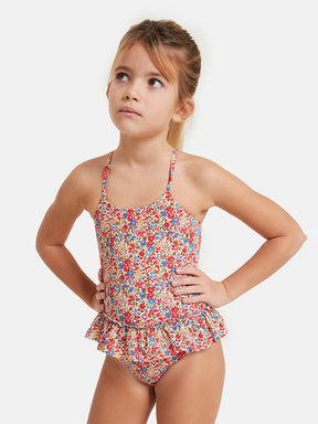 Intero Bambina Balza Lycra Liberty Fiori Rossi