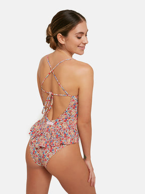 Intero Balza Lycra Liberty Fiori Rossi