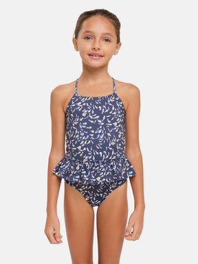 One Piece Girl Flounce Lycra Liberty Pesciolini Blue