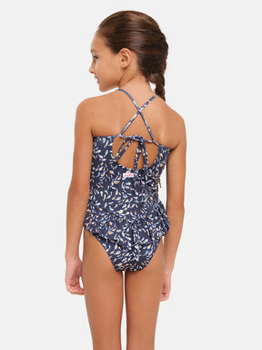 One Piece Girl Flounce Lycra Liberty Pesciolini Blue