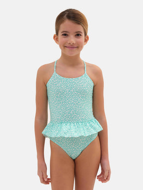 One Piece Girl Flounce Lycra Liberty Little Fish Green Water