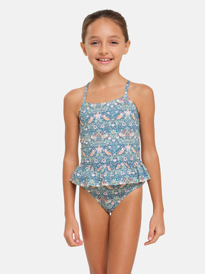 Intero Bambina Balza Lycra Liberty Uccellini Verdi