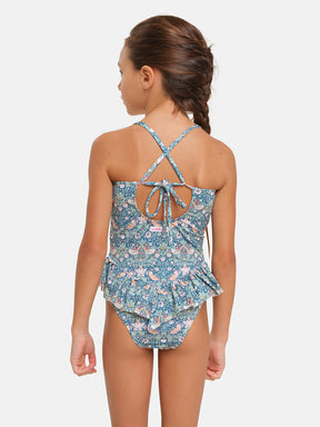 Intero Bambina Balza Lycra Liberty Uccellini Verdi