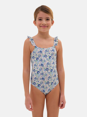 One Piece Girl Rouches Lycra Liberty Felicite Light Blue