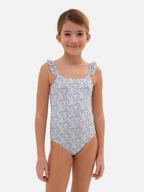 Intero Bambina Rouches Lycra Liberty Mitsi Azzurro