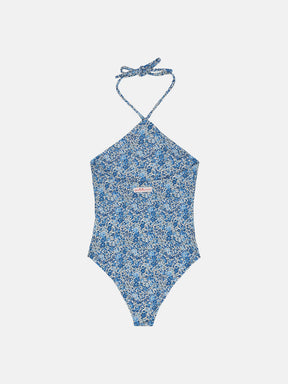 Costume Bambina Intero Americana Liberty Fiori Blu