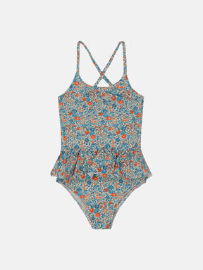 Intero Bambina Balza Liberty Fiori Arancio